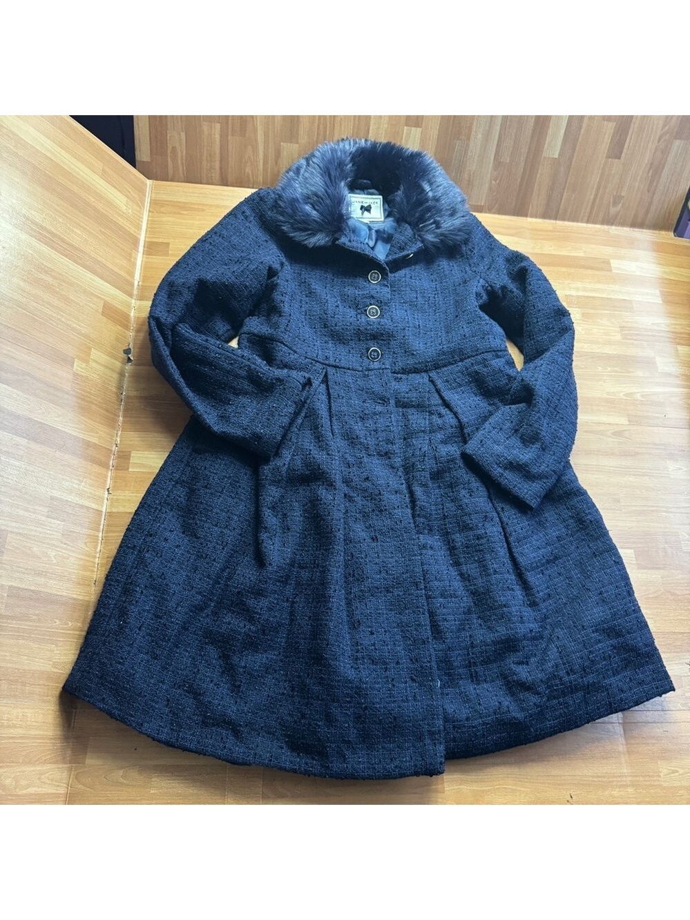 Janie & Jack navy blue fur collar boucle' dress coat size 8/10